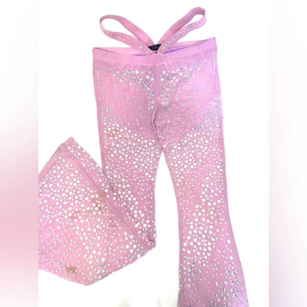 CLUB EXX mesh rhinestone bell bottoms super sparkly with hip straps